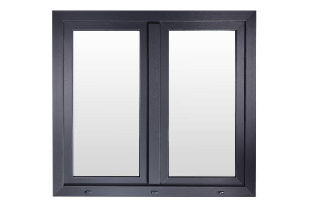 Closed black home window, with no background